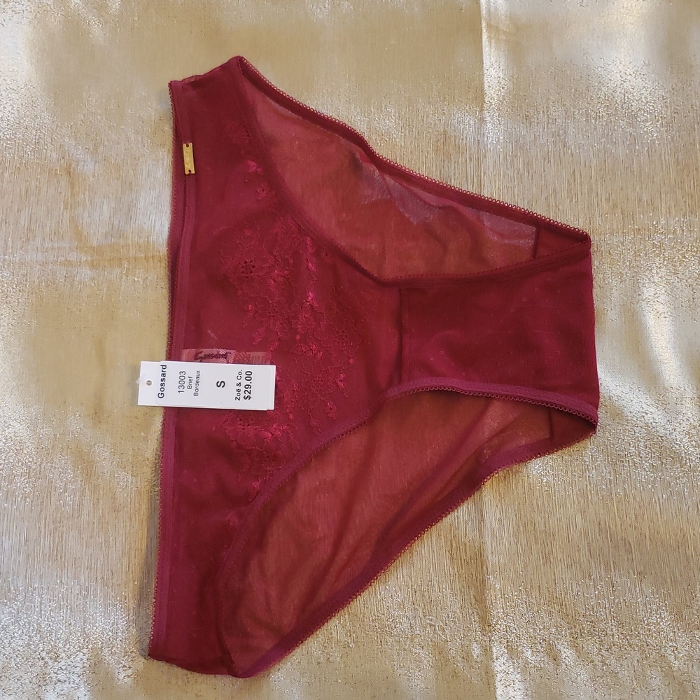 NWT Gosaard Glossies Sheer Brief "Bordeaux" Size S